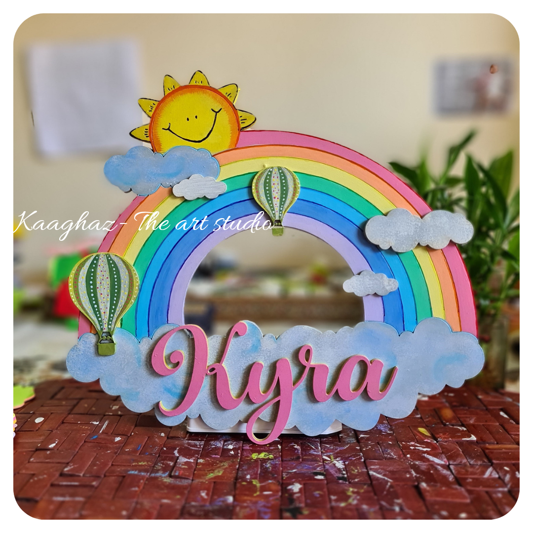 Rainbow Nameboard with Hot Air balloon