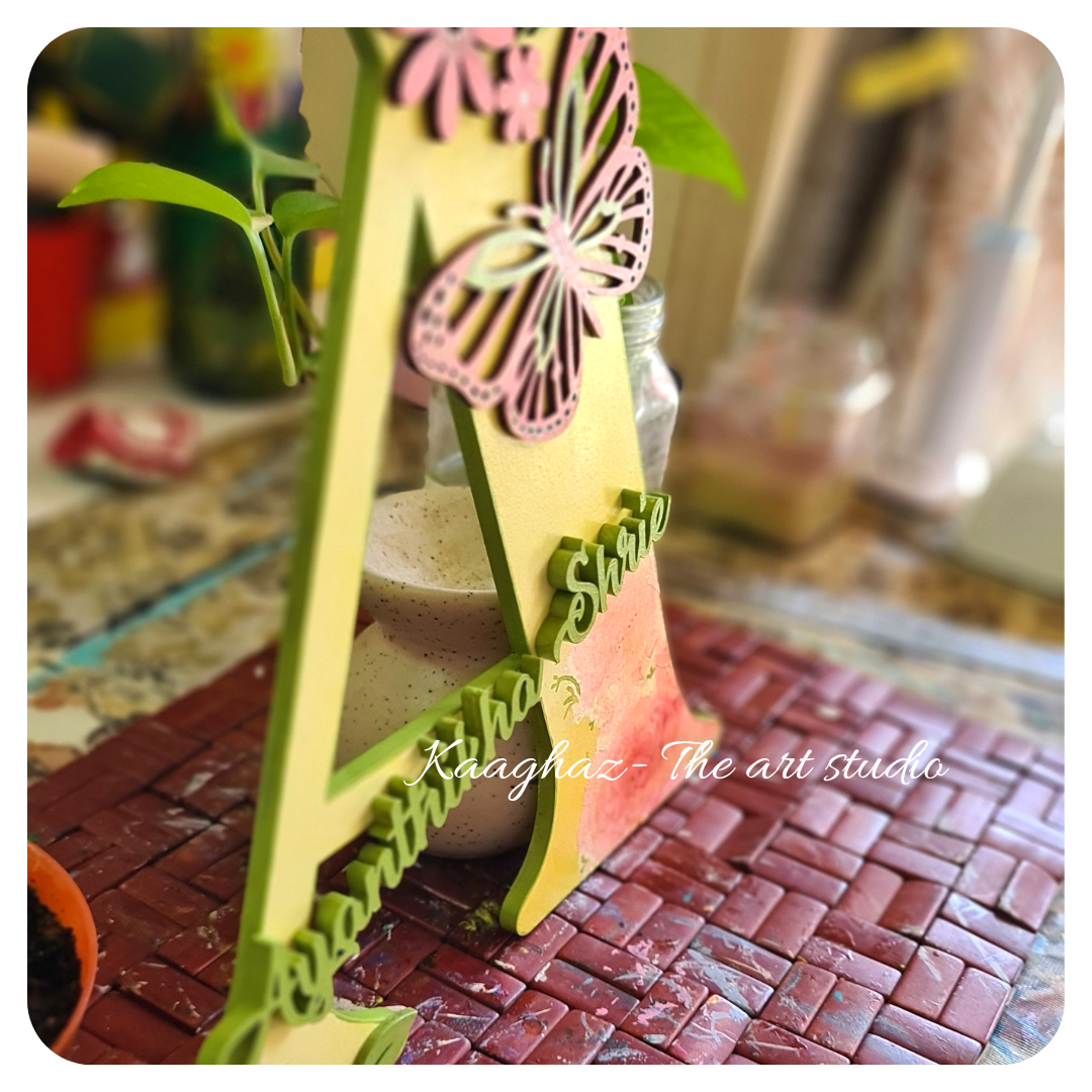 Fairytale butterfly nameplate with initial alphabet