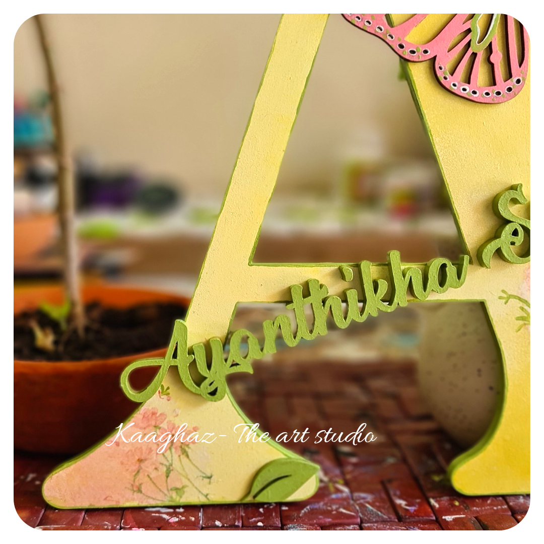 Fairytale butterfly nameplate with initial alphabet
