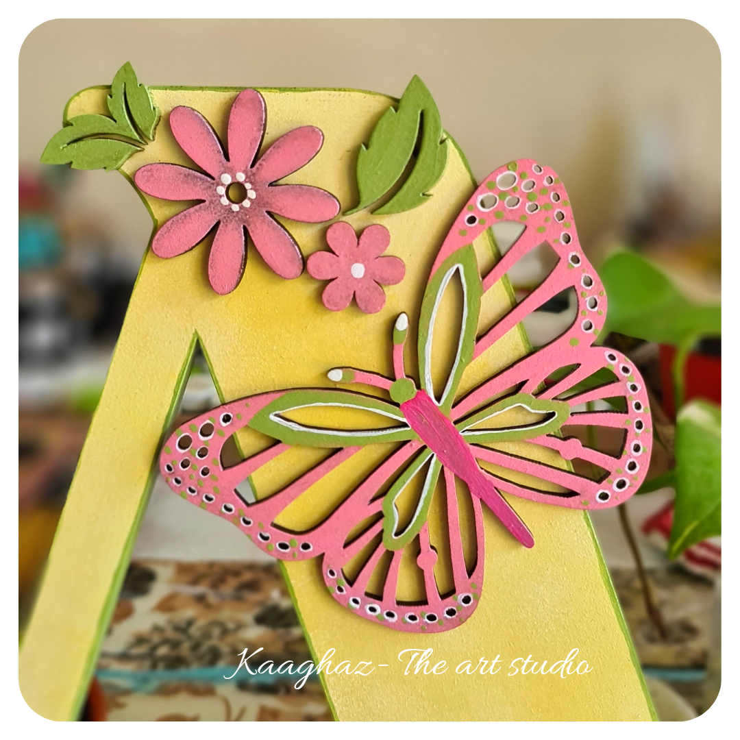 Fairytale butterfly nameplate with initial alphabet