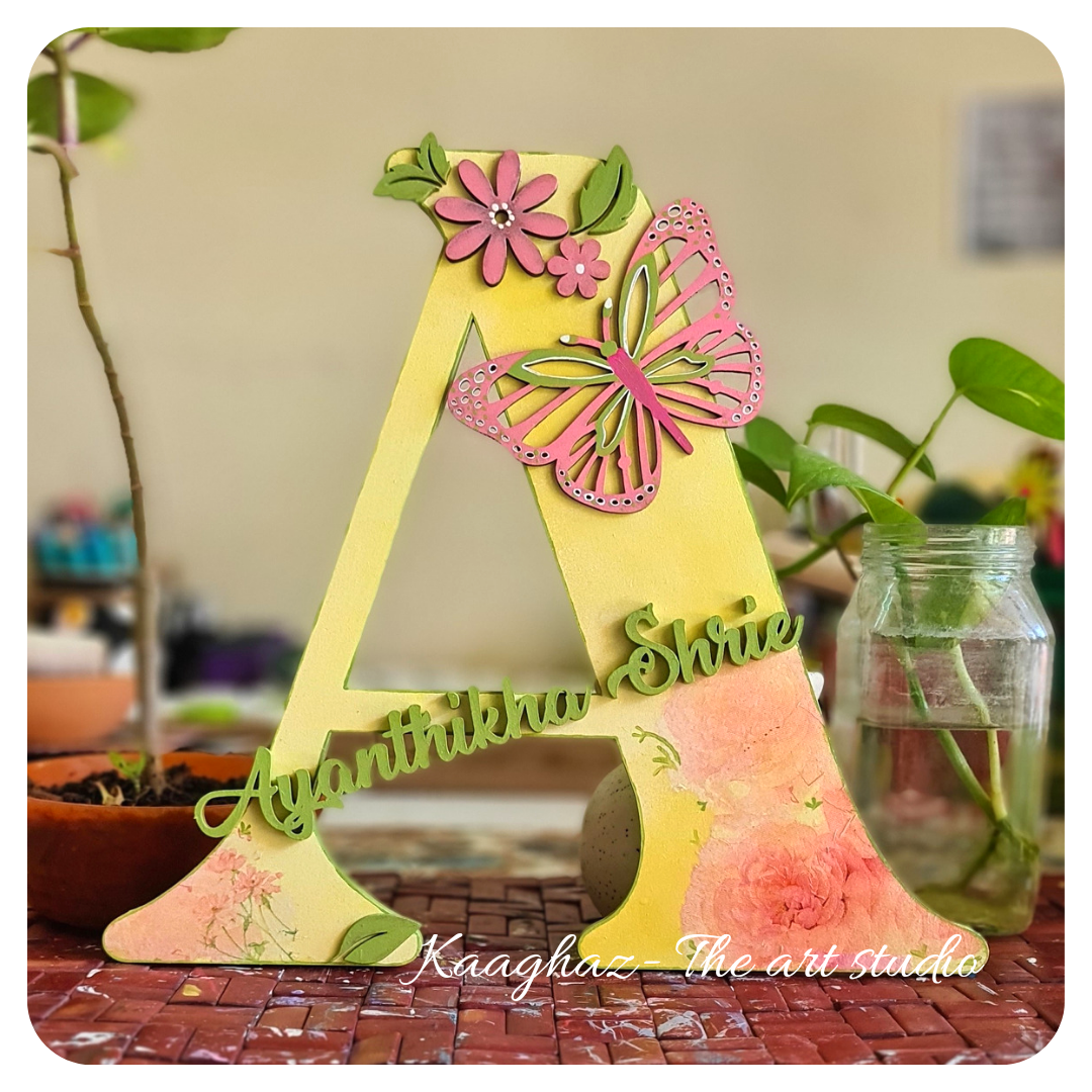 Fairytale butterfly nameplate with initial alphabet