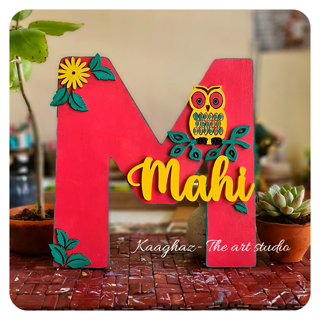 Owl theme monogram nameboard for kids