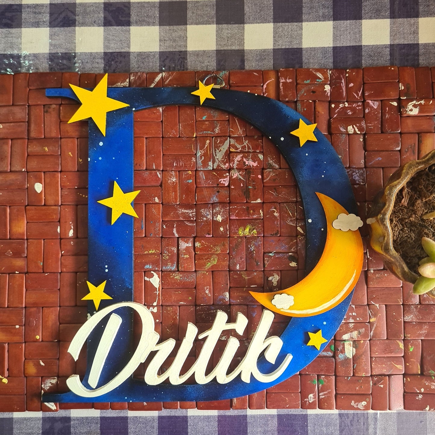 Moon & Star Monogram Nameplate for kids