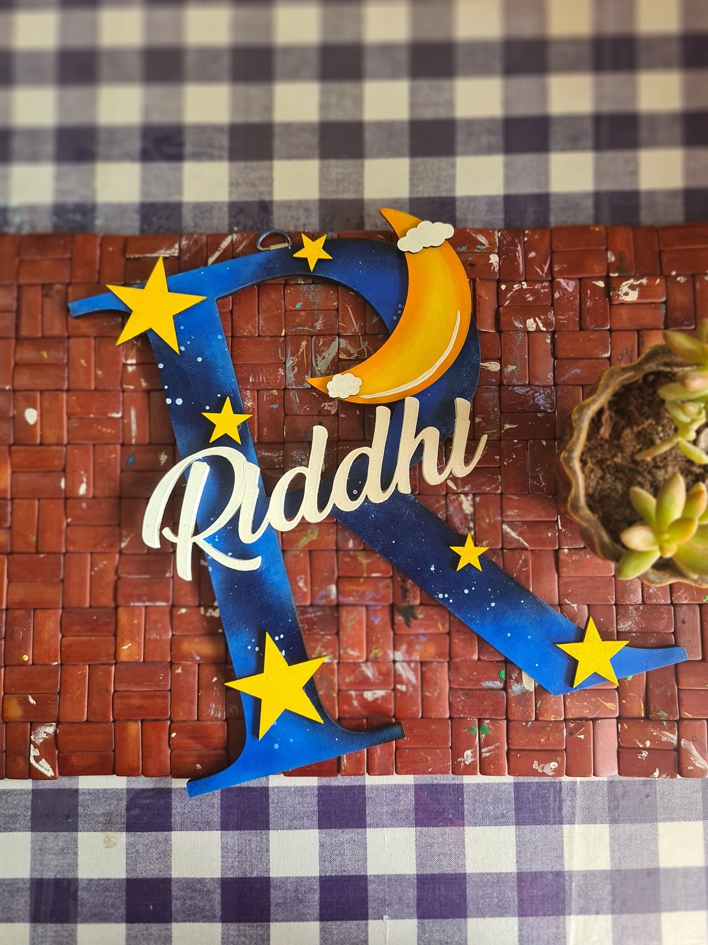 Moon & Star Monogram Nameplate for kids