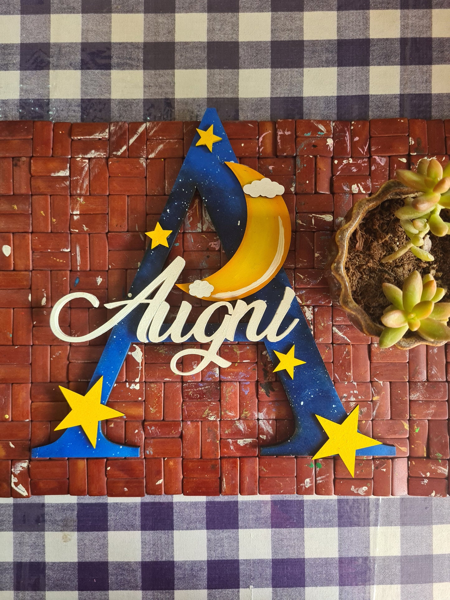 Moon & Star Monogram Nameplate for kids