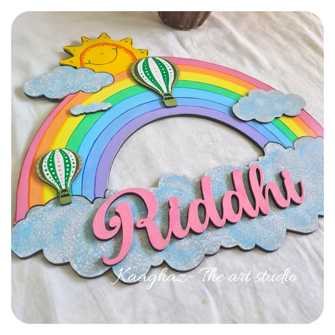 Rainbow Nameboard with Hot Air balloon