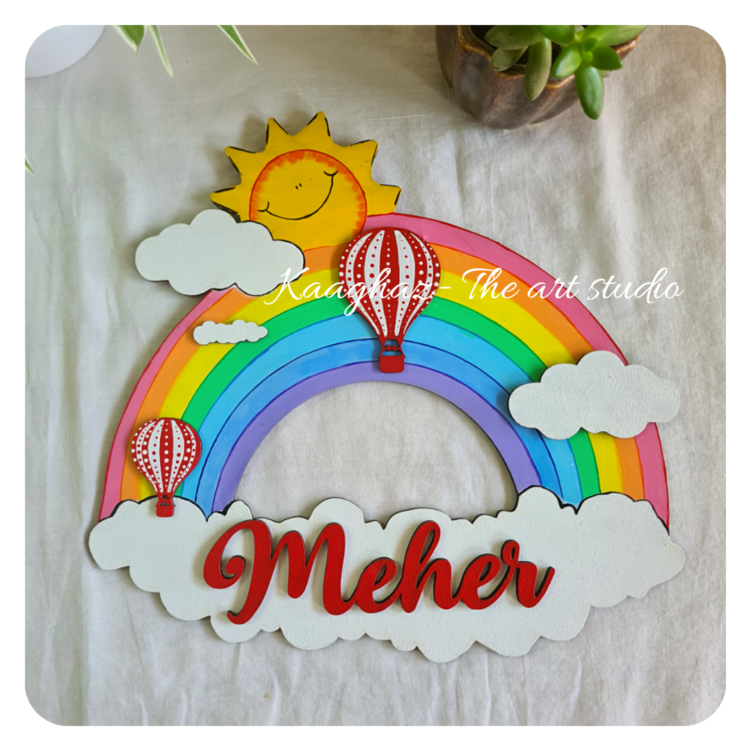 Rainbow Nameboard with Hot Air balloon