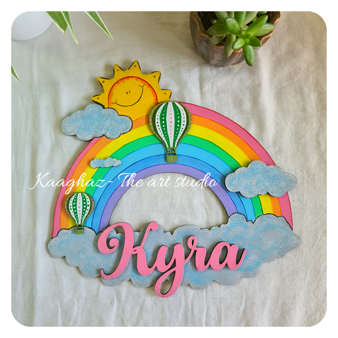 Rainbow Nameboard with Hot Air balloon