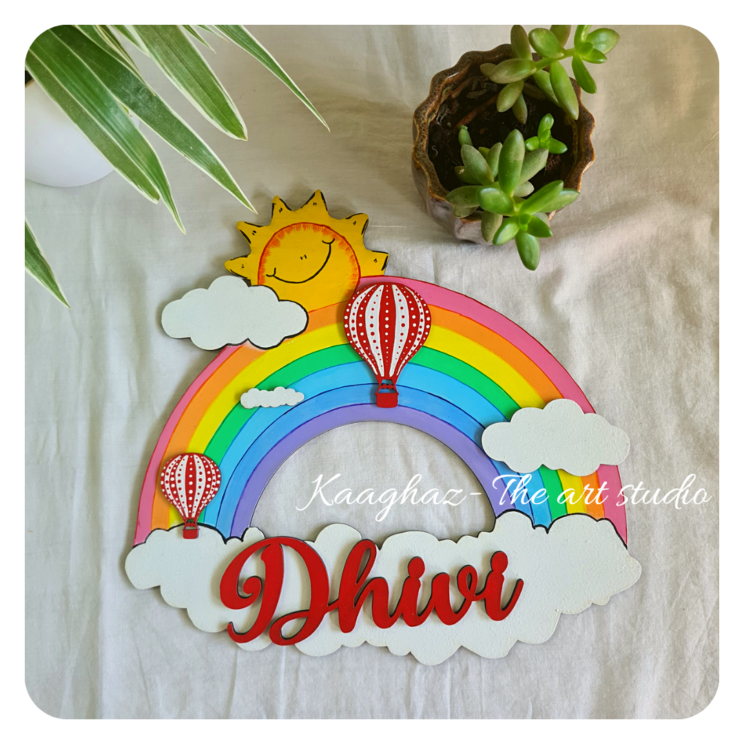 Rainbow Nameboard with Hot Air balloon