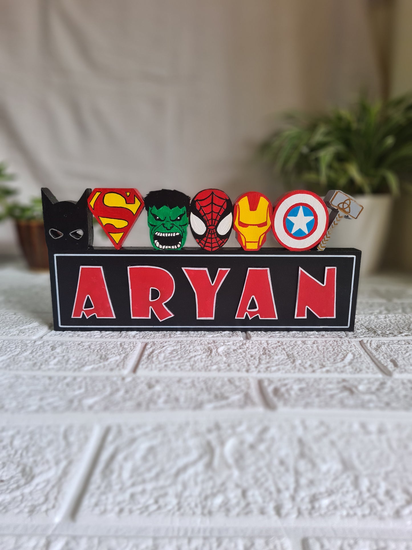 Free standing Superhero theme name sign block