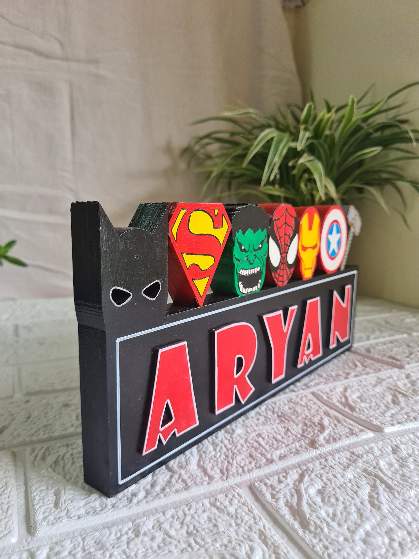Free standing Superhero theme name sign block