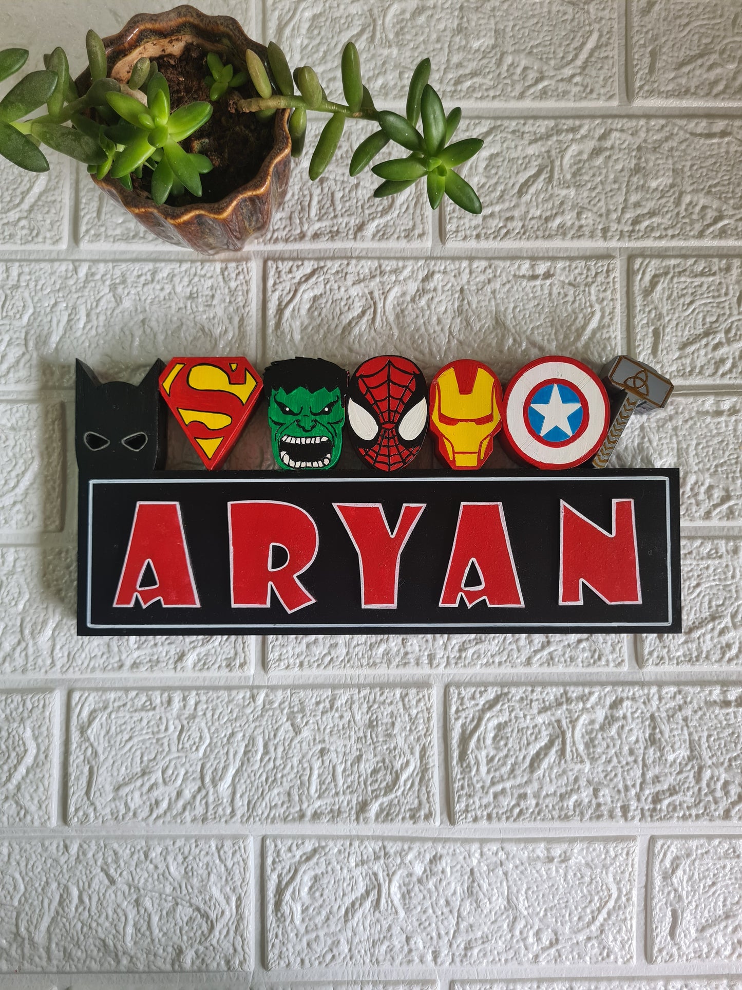 Free standing Superhero theme name sign block