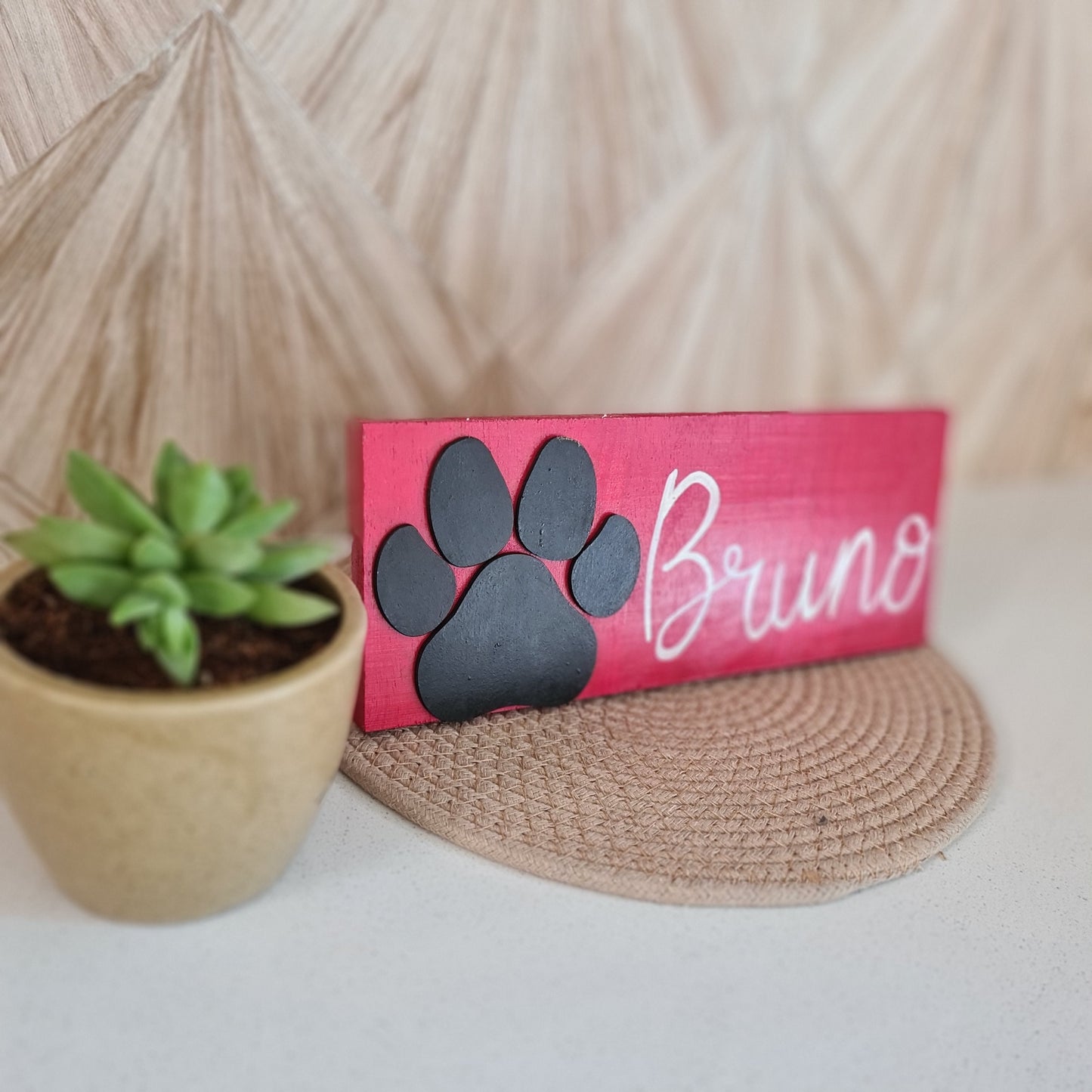 Pinewood Pet Nameplate with Paw Embellishment โ 10 ร 4 inch