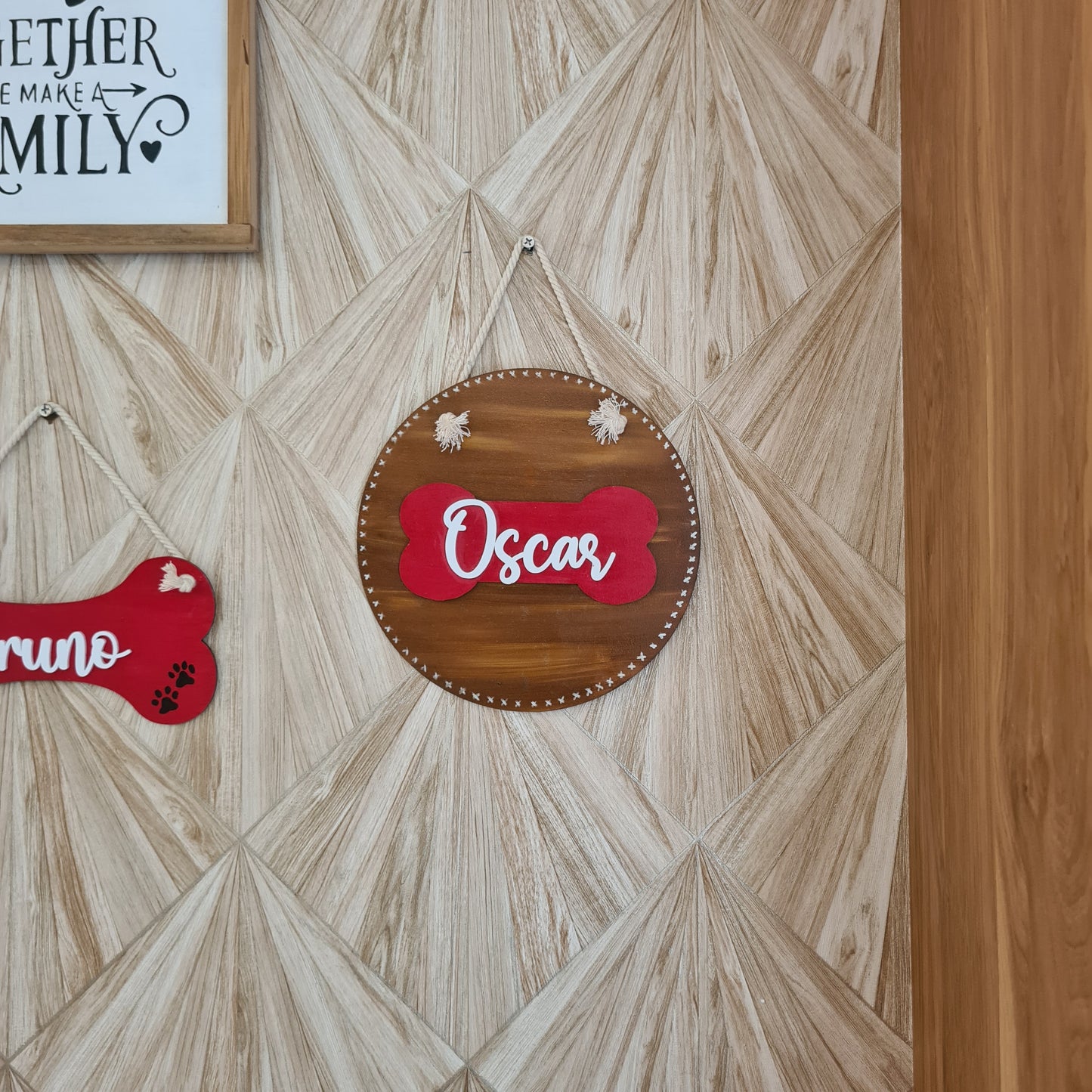 Bone Embellished Round Pet Nameplate โ Hand-Painted Wood, 8 inch