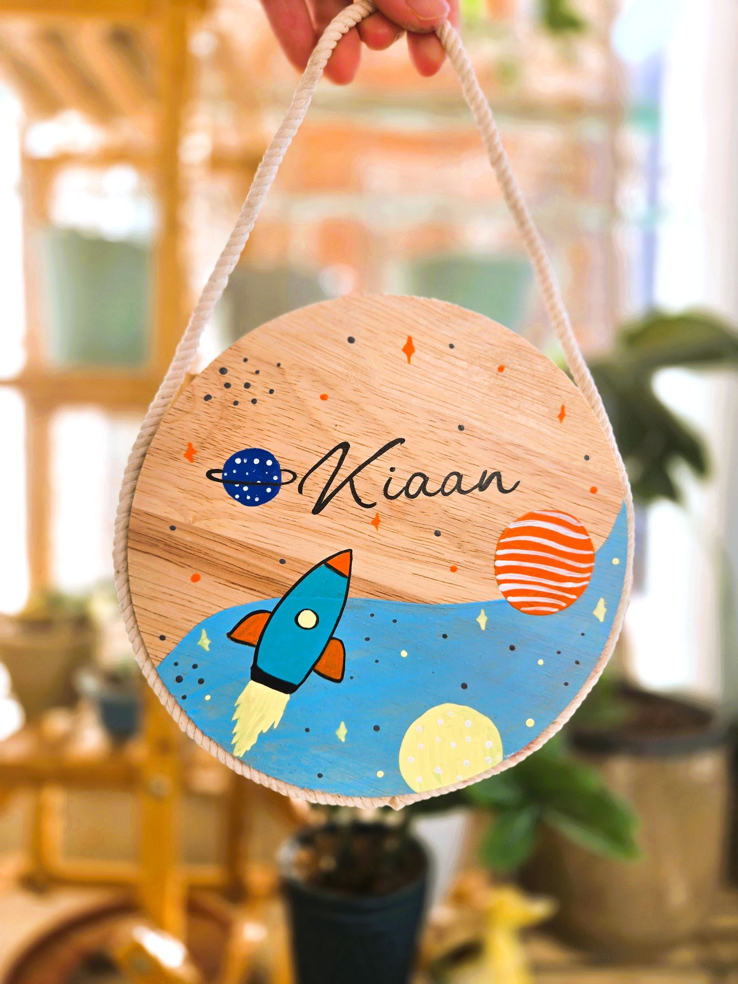 Hand-Painted Cosmic Space Wonder Pine Wood Nameboard (6-inch)