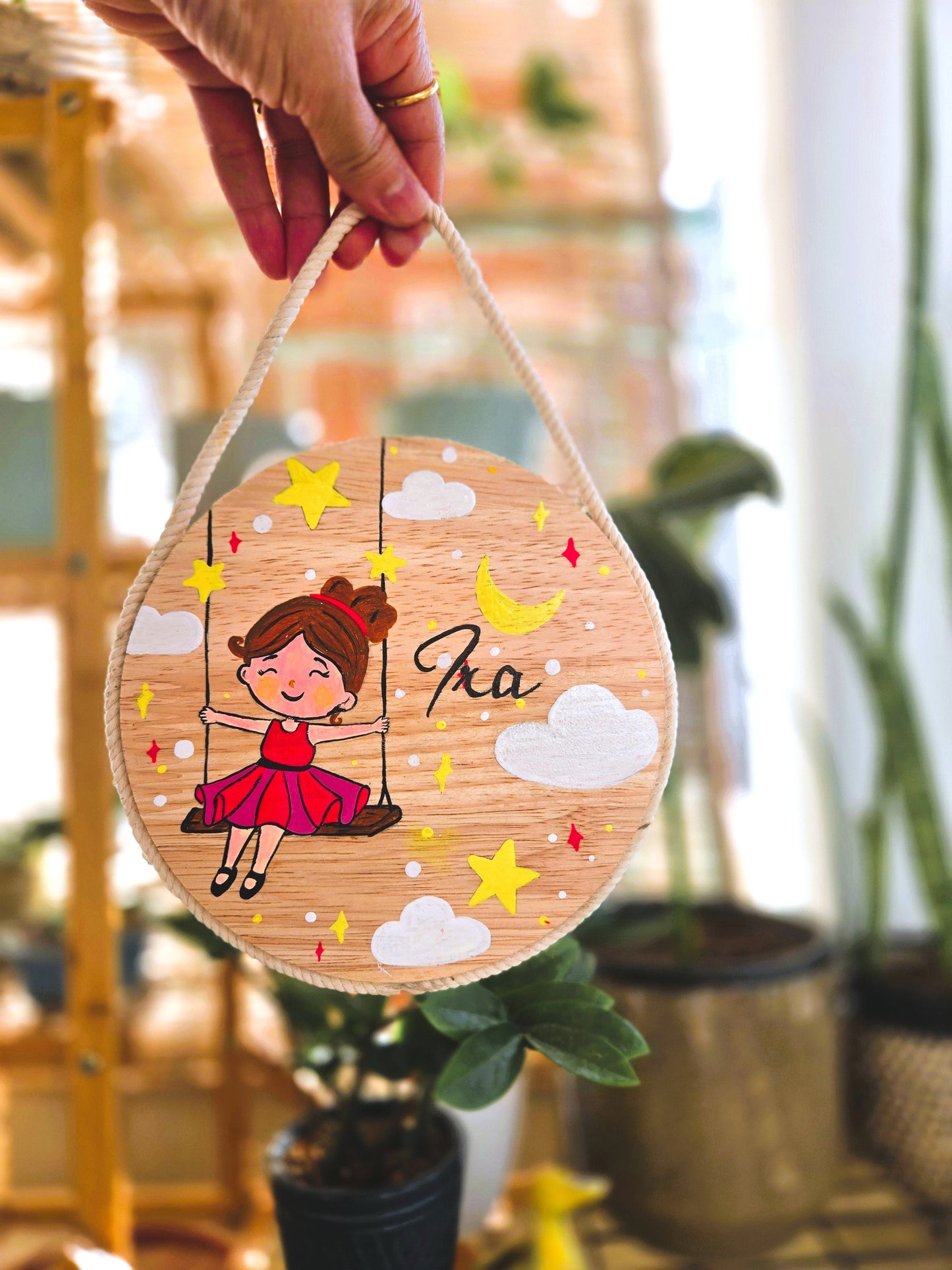 Hand-Painted Swinging Daydreams Pine Wood Nameboard (6-inch)