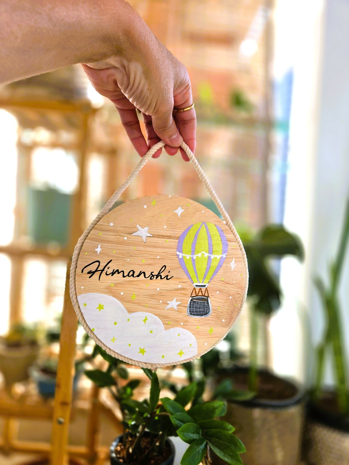 Hand-Painted Hot Air Balloon Dreams Pine Wood Nameboard (6-inch)