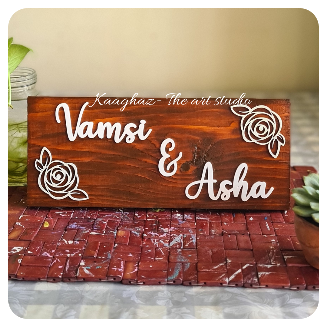 Brown pinewood home nameplate