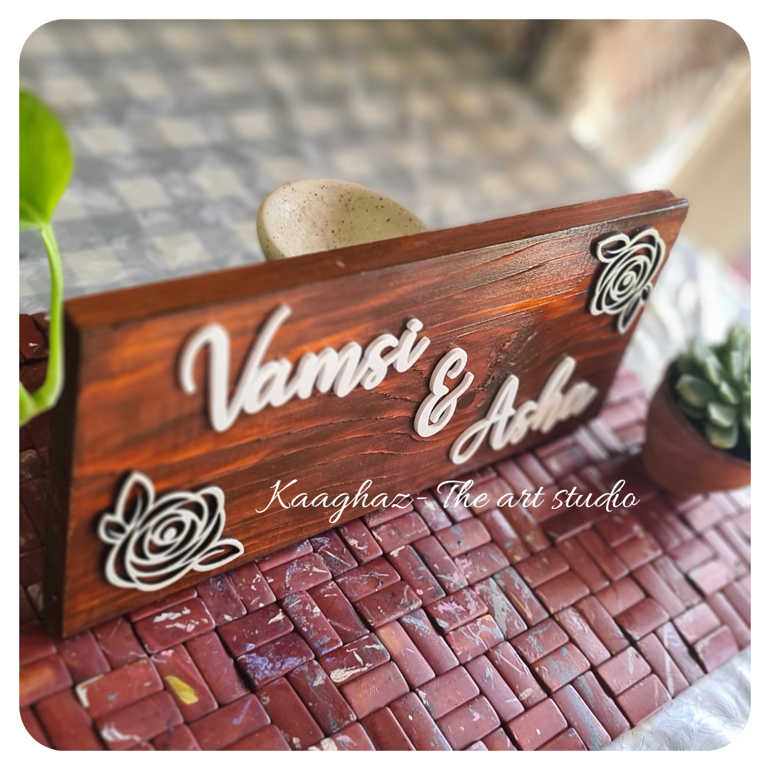 Brown pinewood home nameplate