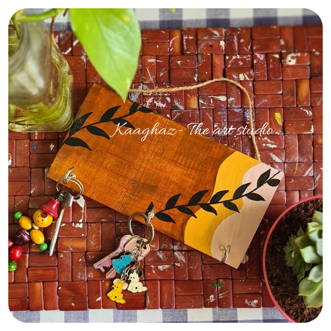 Hand painted leaves key holder- Brown