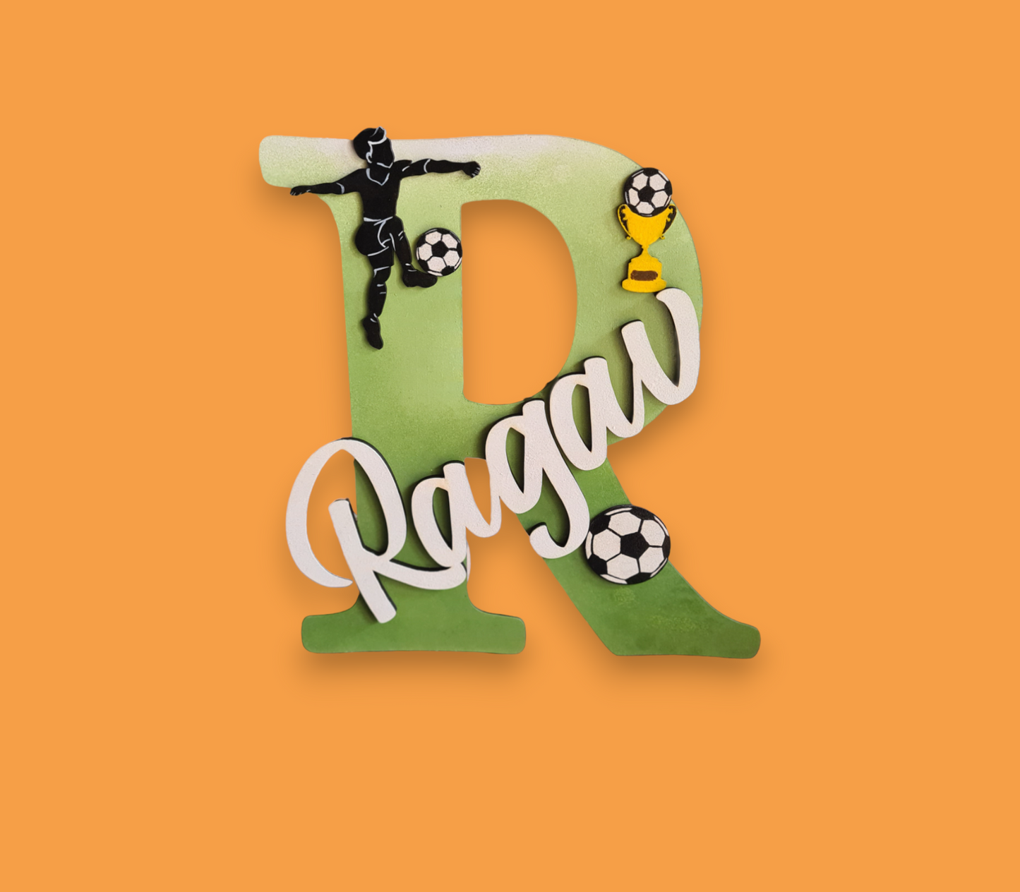 Soccer theme nameplate with initial letter