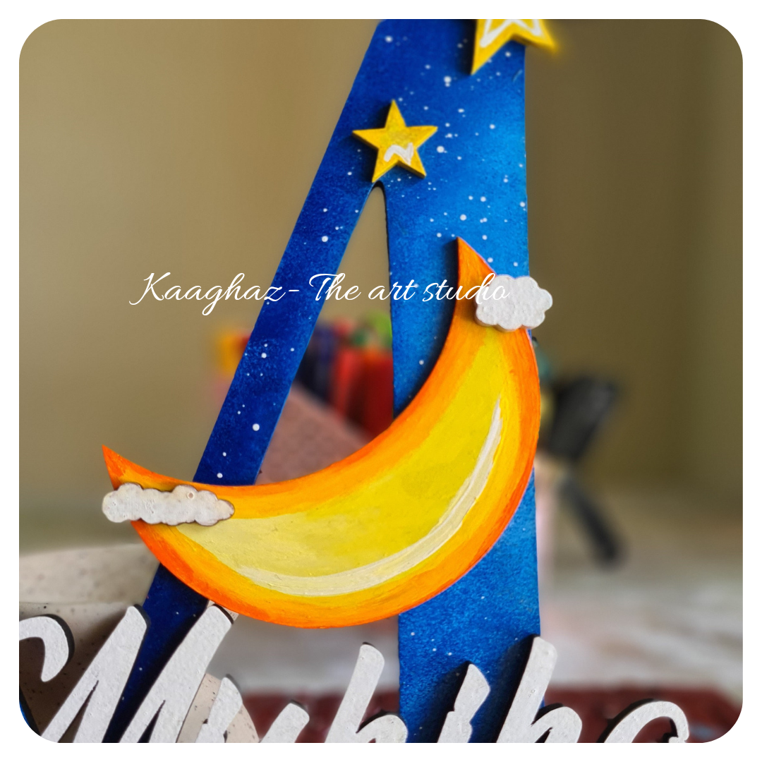 Moon & Star Monogram Nameplate for kids