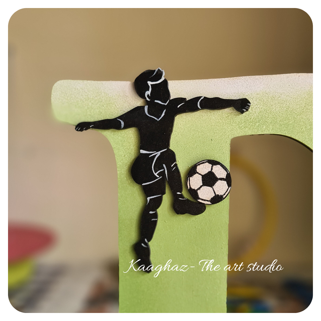 Soccer theme nameplate with initial letter