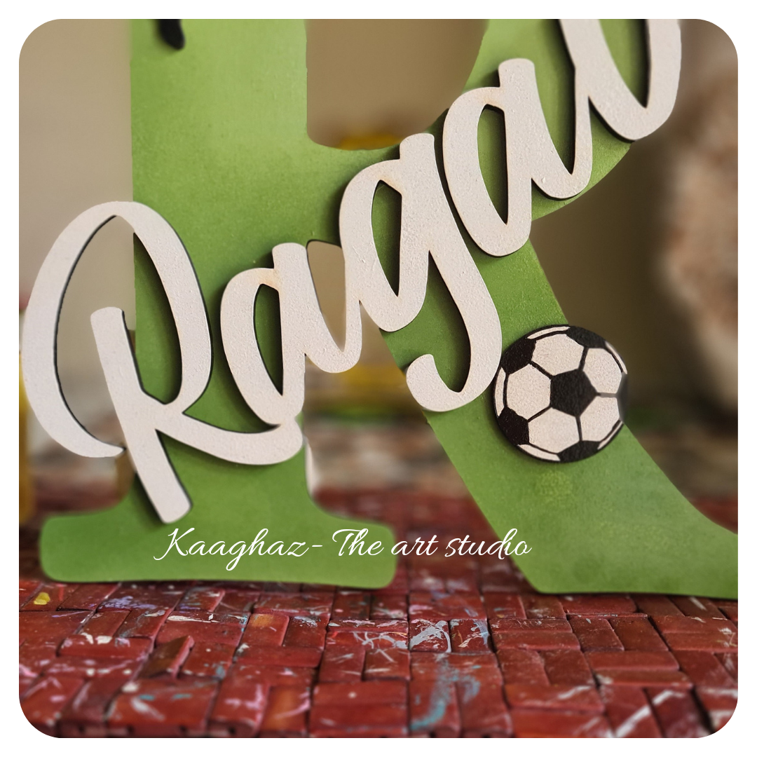 Soccer theme nameplate with initial letter