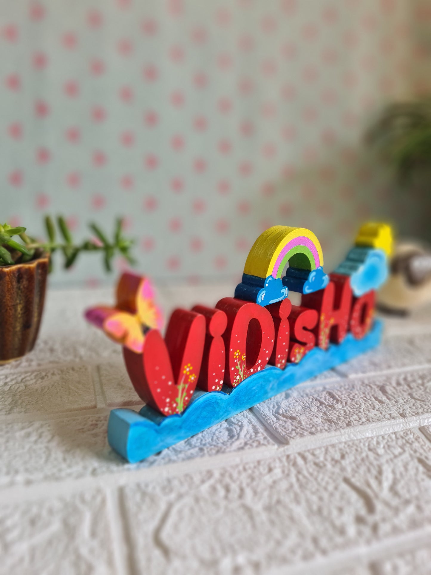 Free standing Rainbow theme name sign block