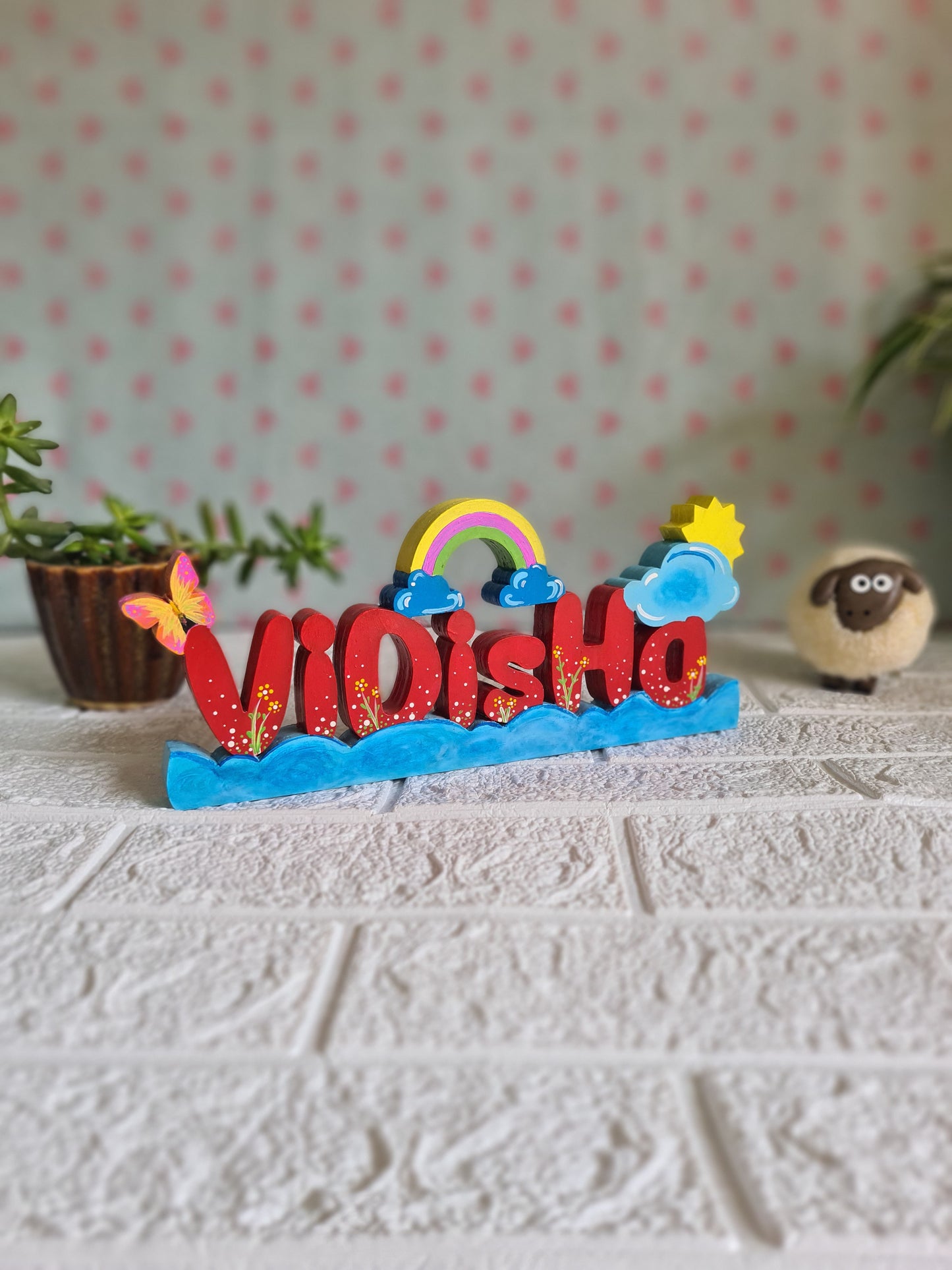 Free standing Rainbow theme name sign block