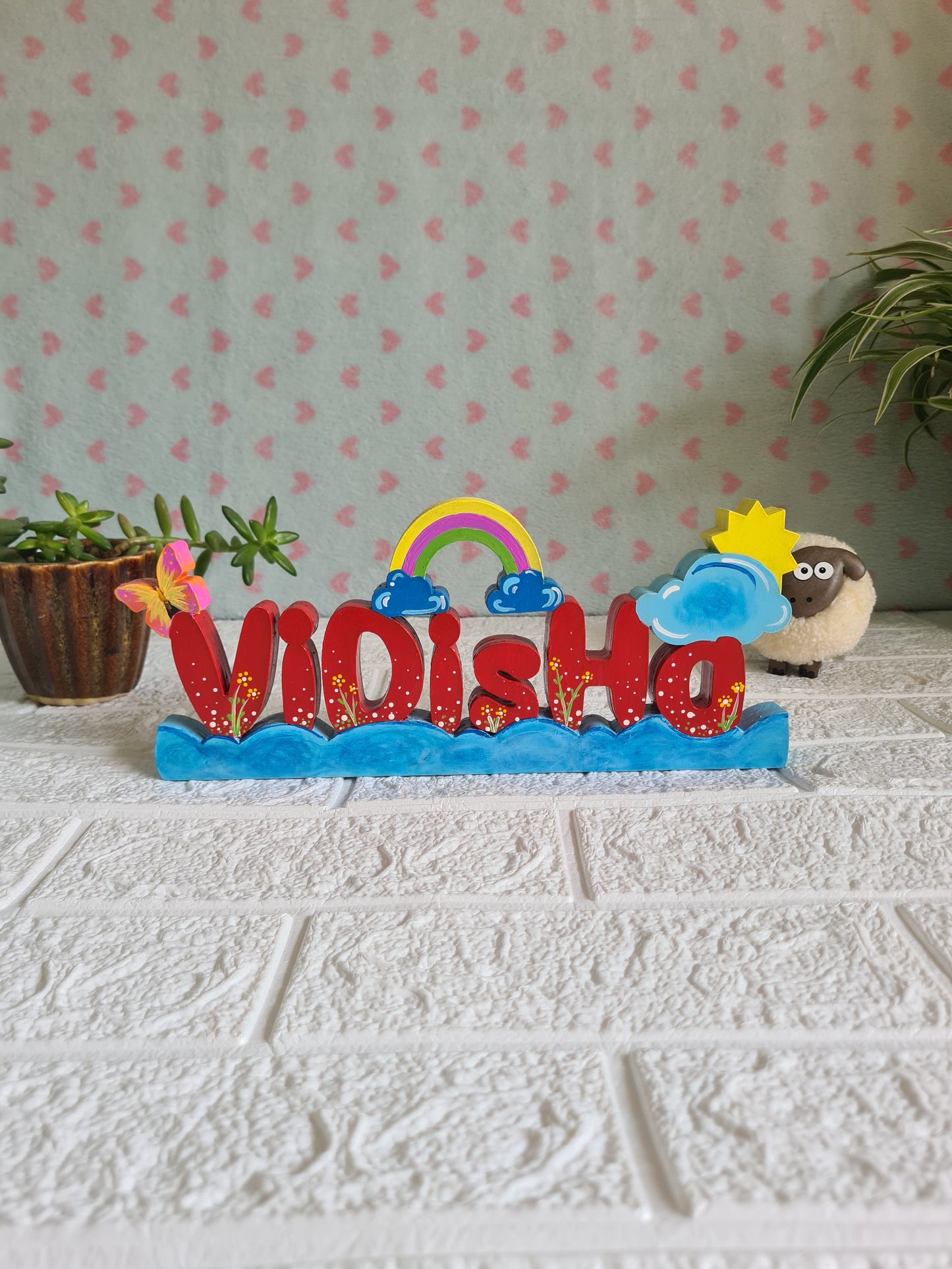 Free standing Rainbow theme name sign block