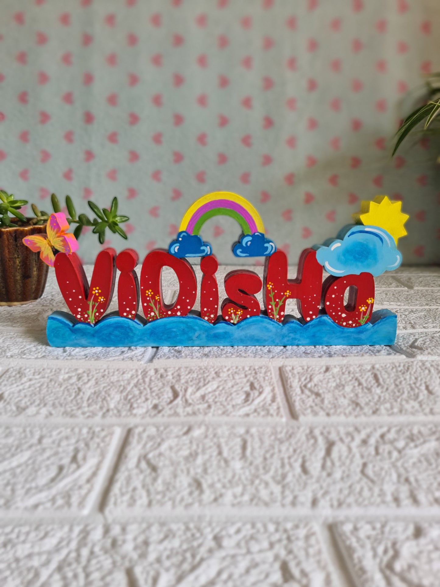 Free standing Rainbow theme name sign block