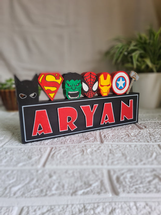 Free standing Superhero theme name sign block