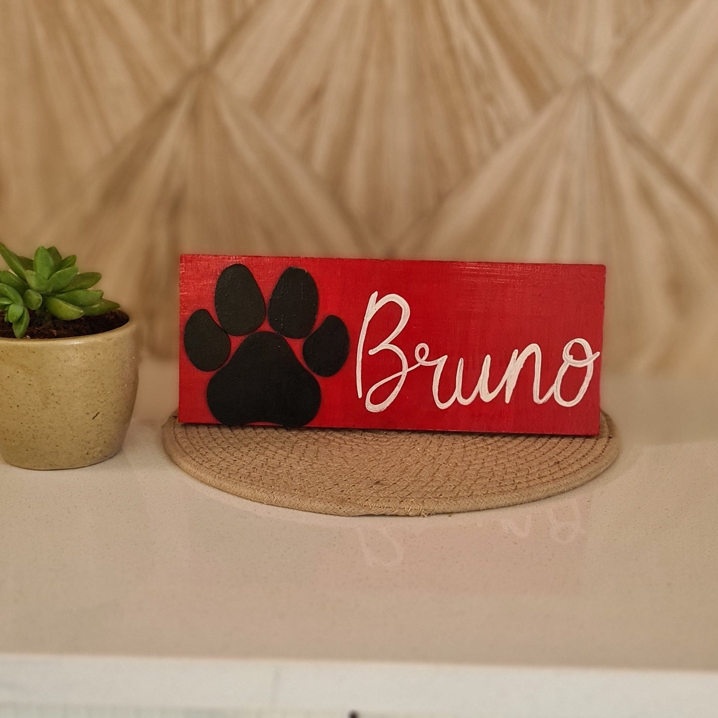Pinewood Pet Nameplate with Paw Embellishment — 10 × 4 inch