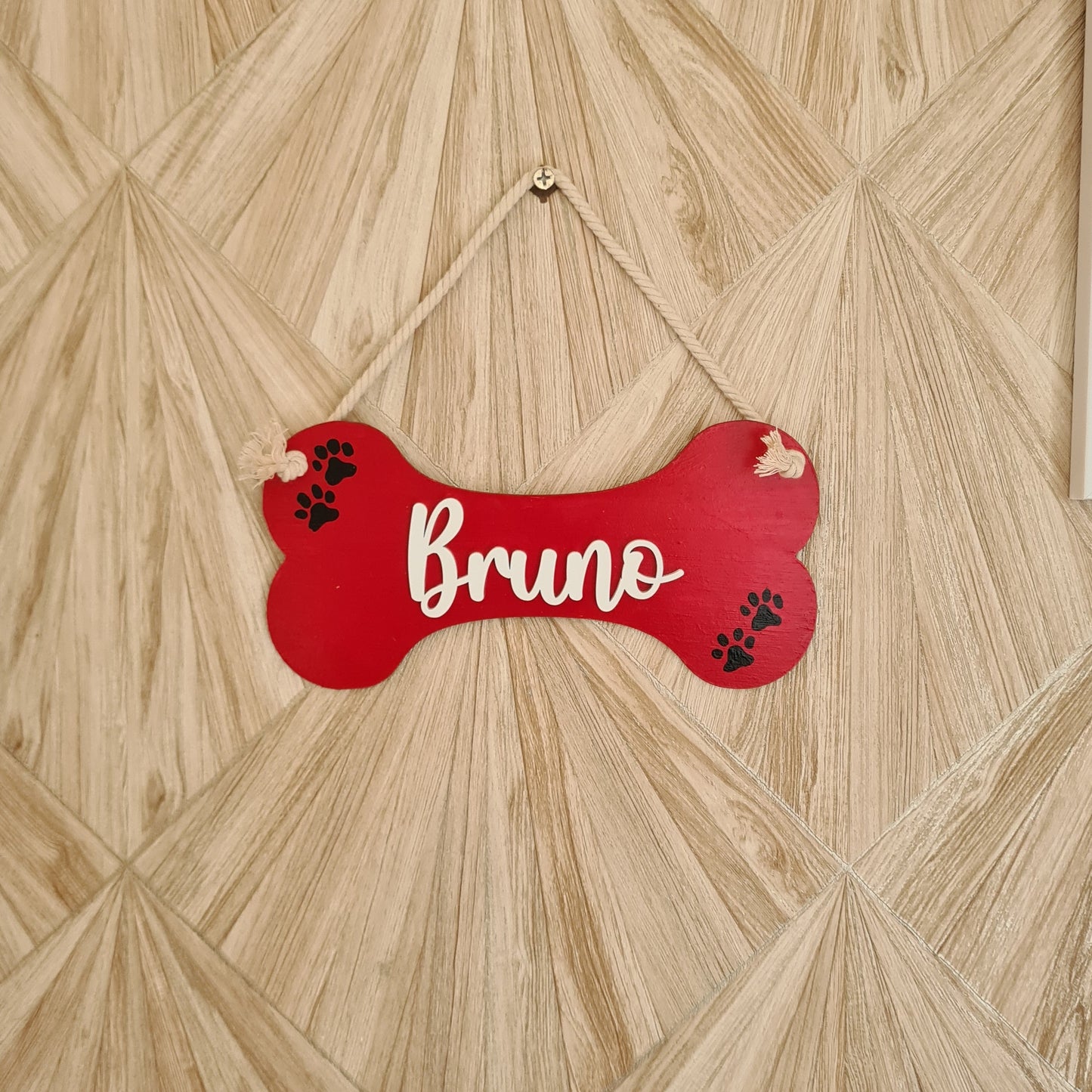 Bone-Shaped Pet Nameplate — Wood with Rope Hanger, 8 inch (Copy)