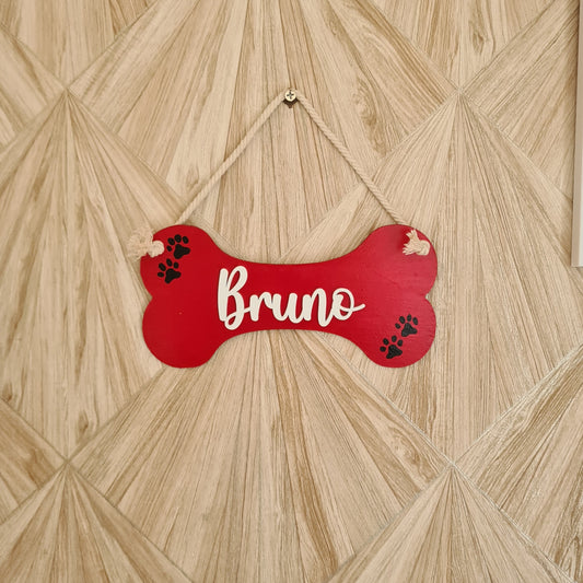 Bone-Shaped Pet Nameplate — Wood with Rope Hanger, 8 inch (Copy)