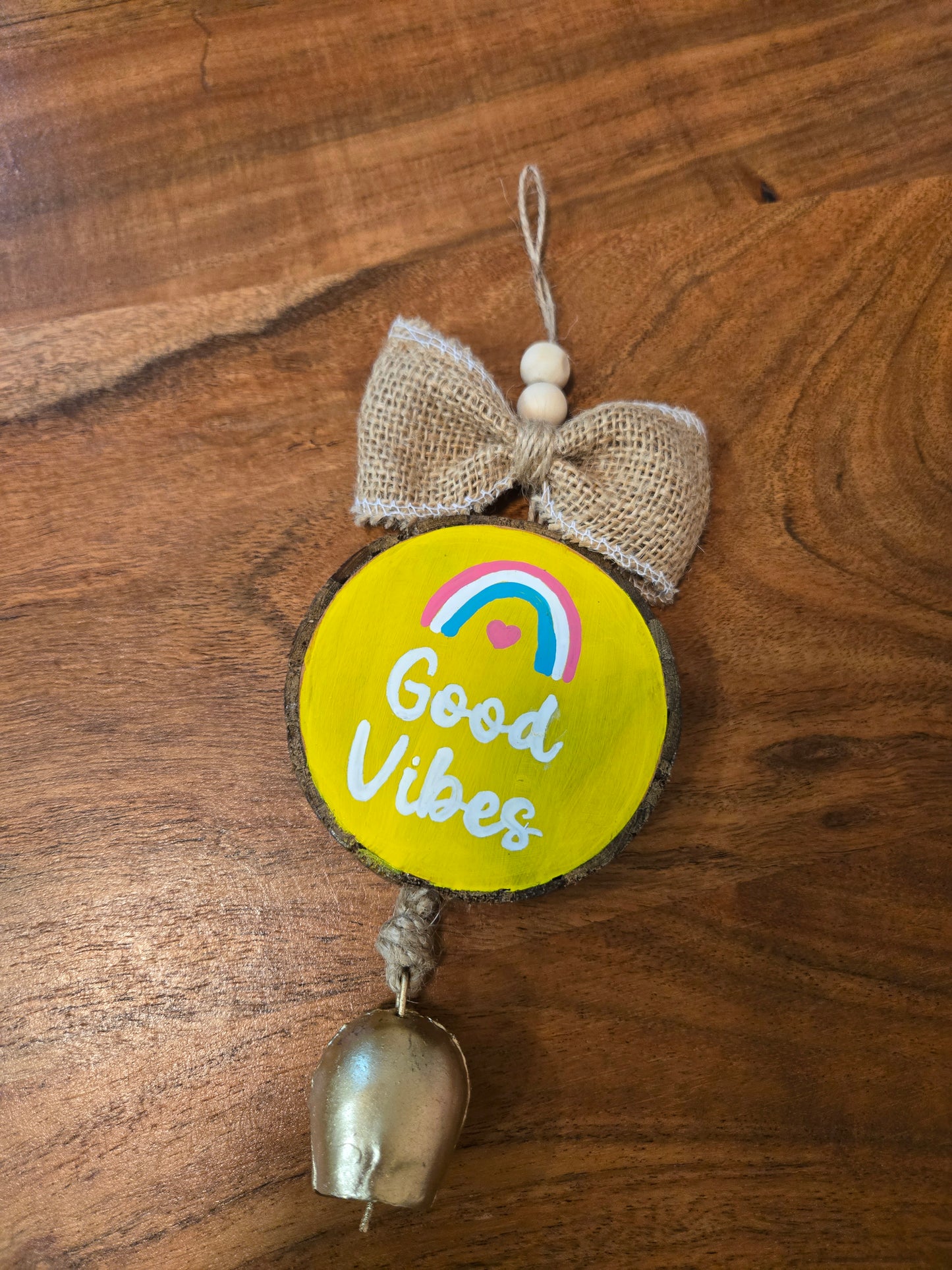 Good Vibes wall hanging with bell
