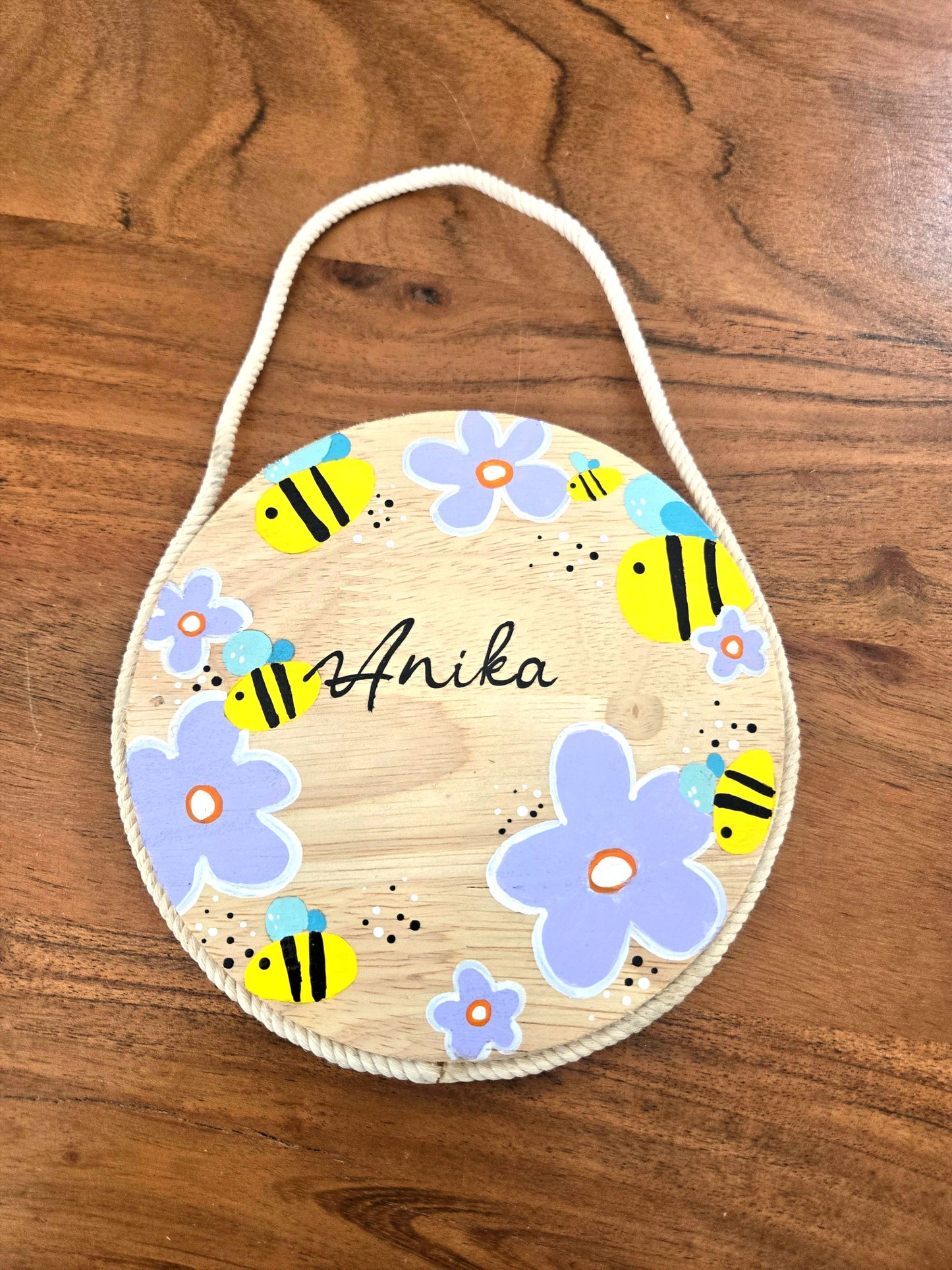 Hand-Painted Honeybee Garden Pine Wood Nameboard (6-inch)