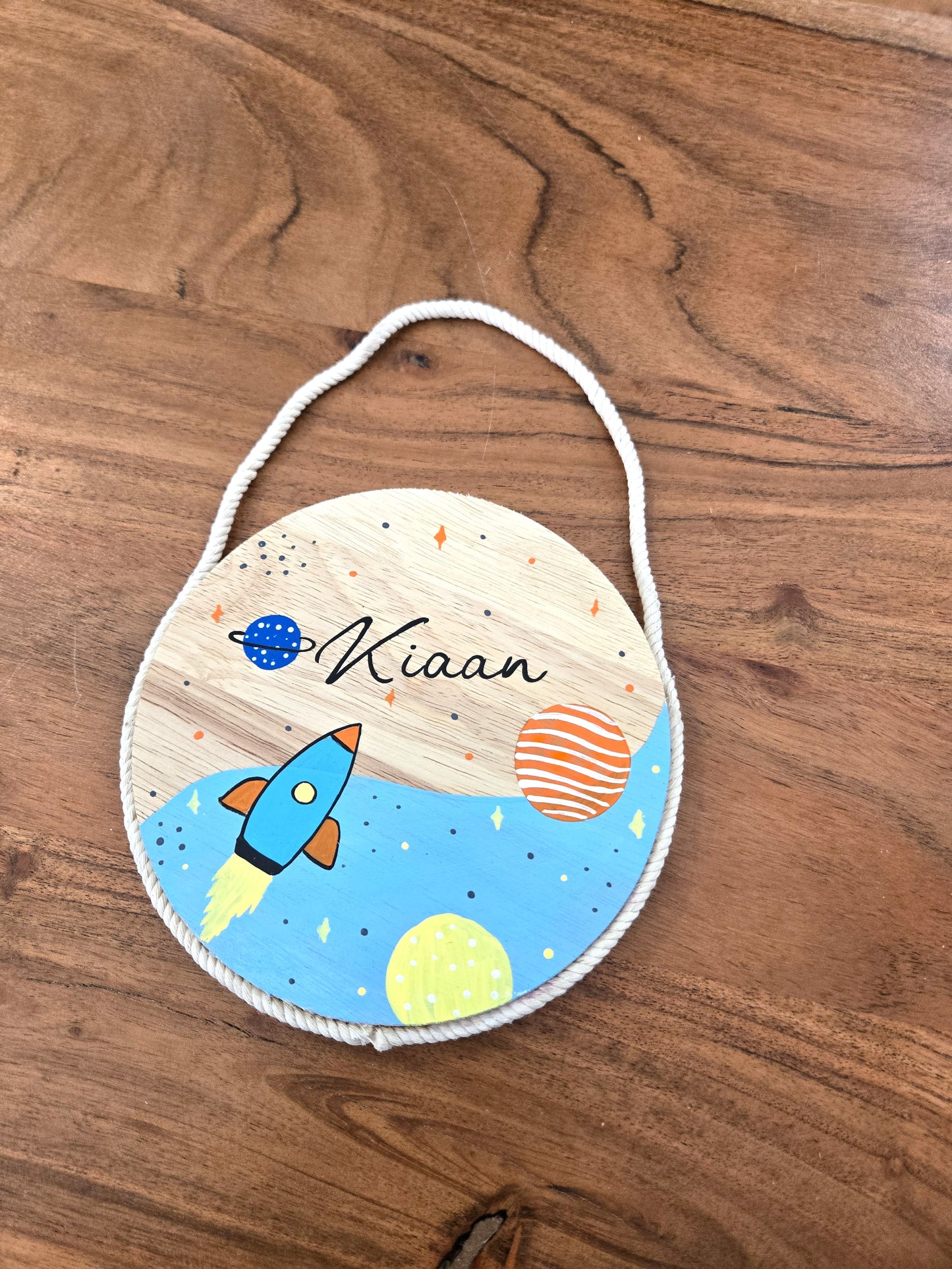 Hand-Painted Cosmic Space Wonder Pine Wood Nameboard (6-inch)