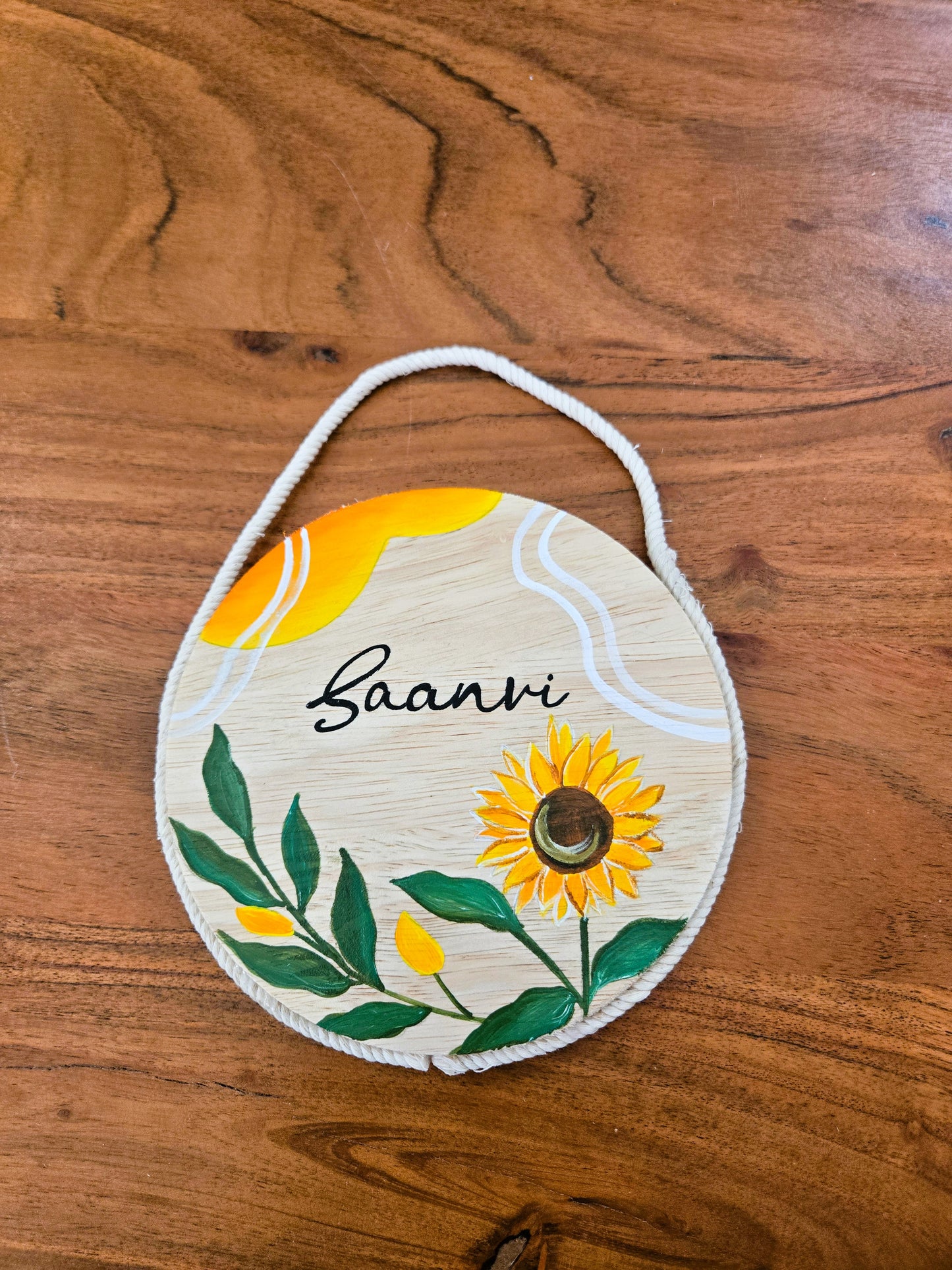 Hand-Painted Sunflower Bloom Pine Wood Nameboard (6-inch)