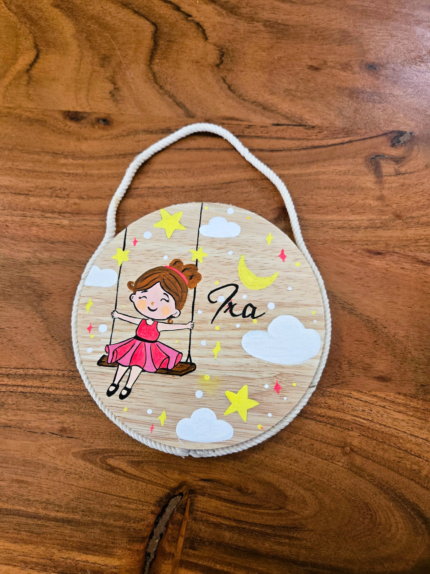 Hand-Painted Swinging Daydreams Pine Wood Nameboard (6-inch)