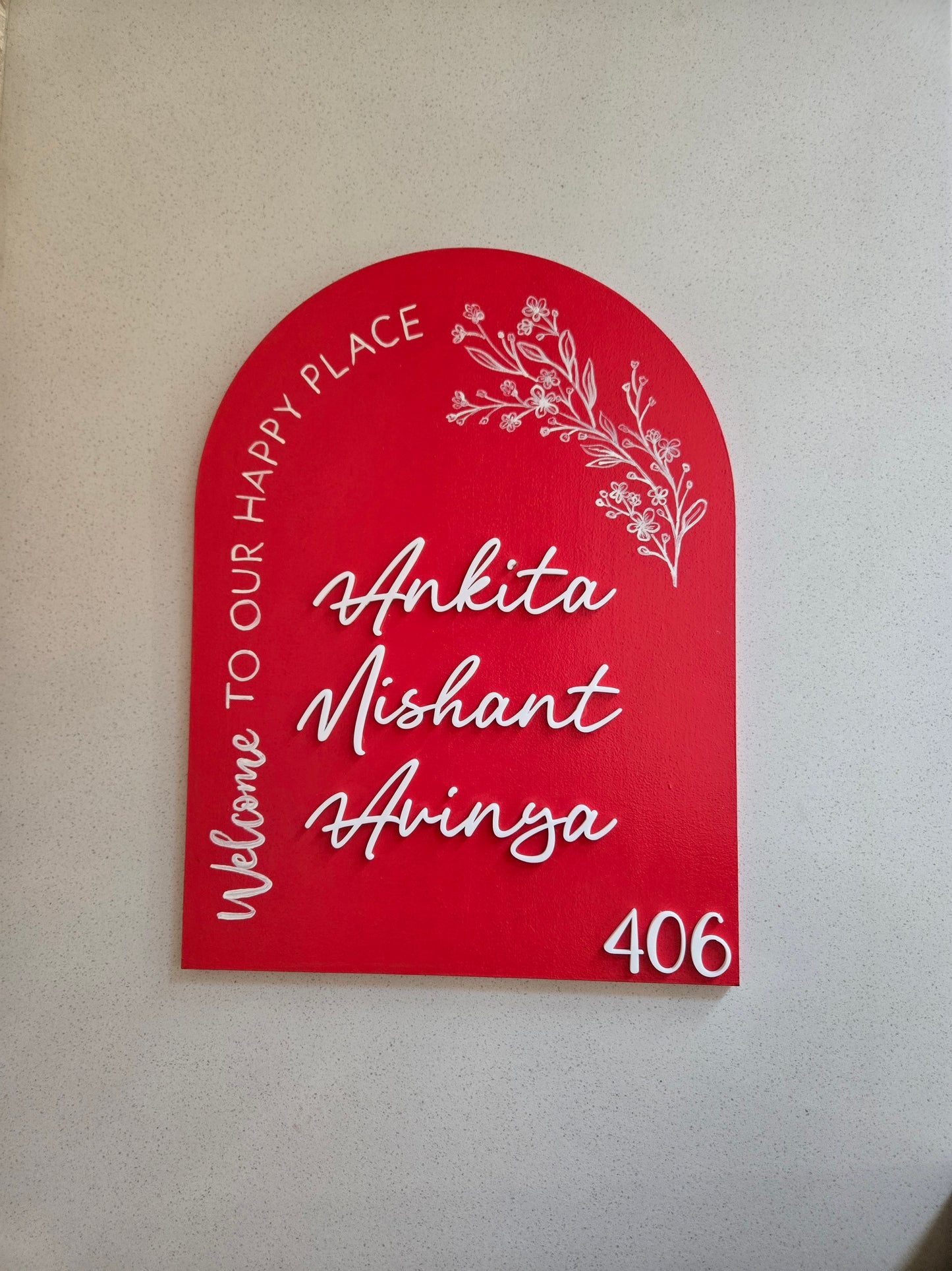 Red Arched Home Nameplate