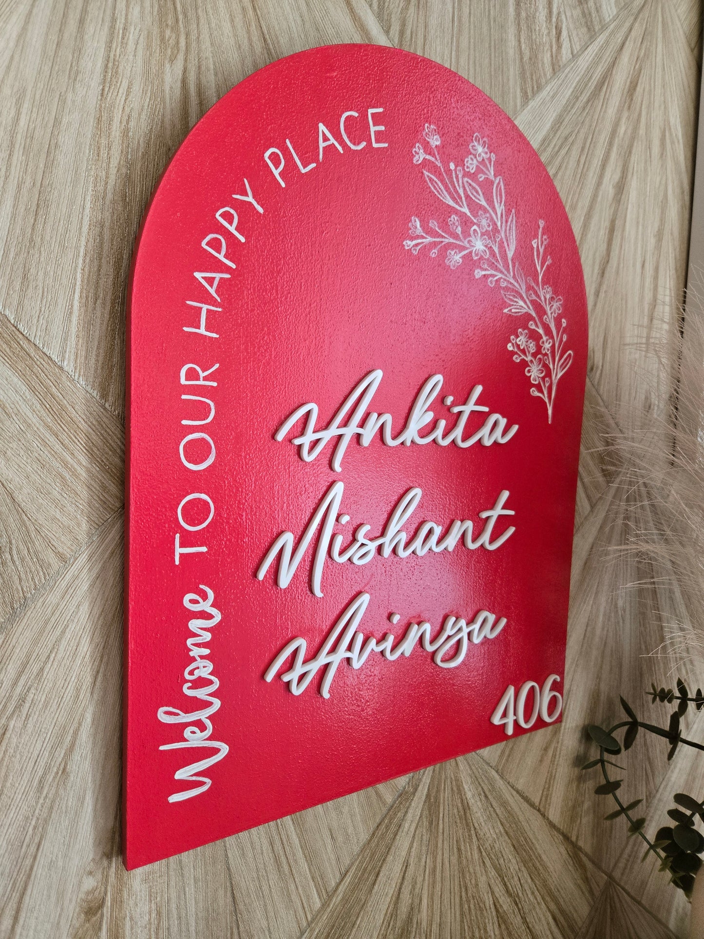 Red Arched Home Nameplate