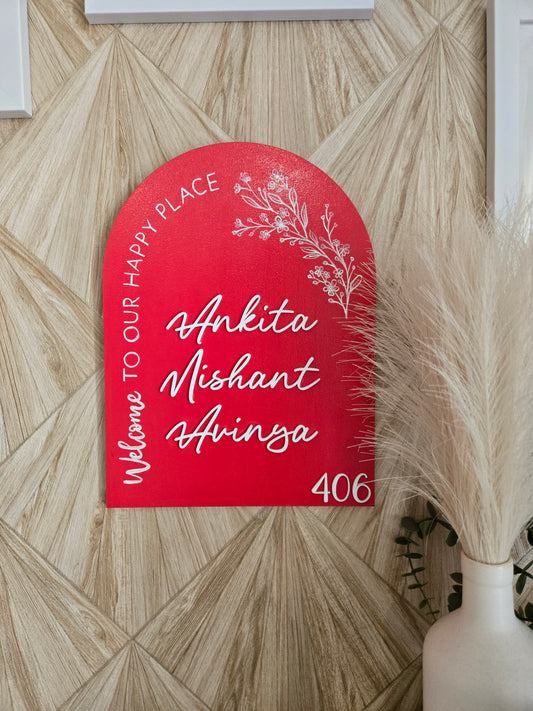 Red Arched Home Nameplate