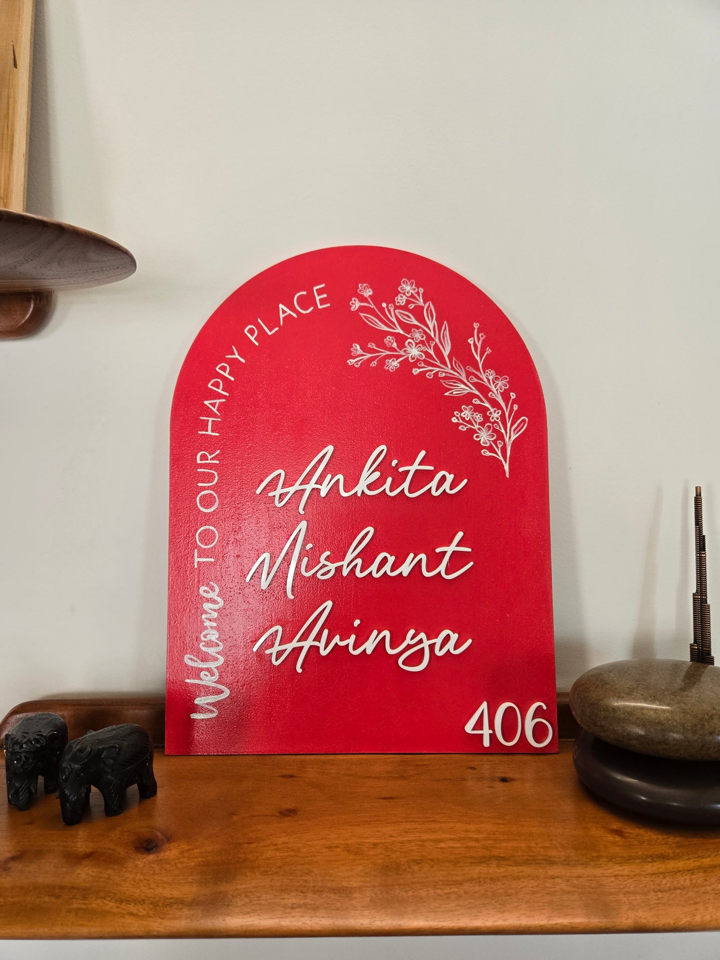 Red Arched Home Nameplate