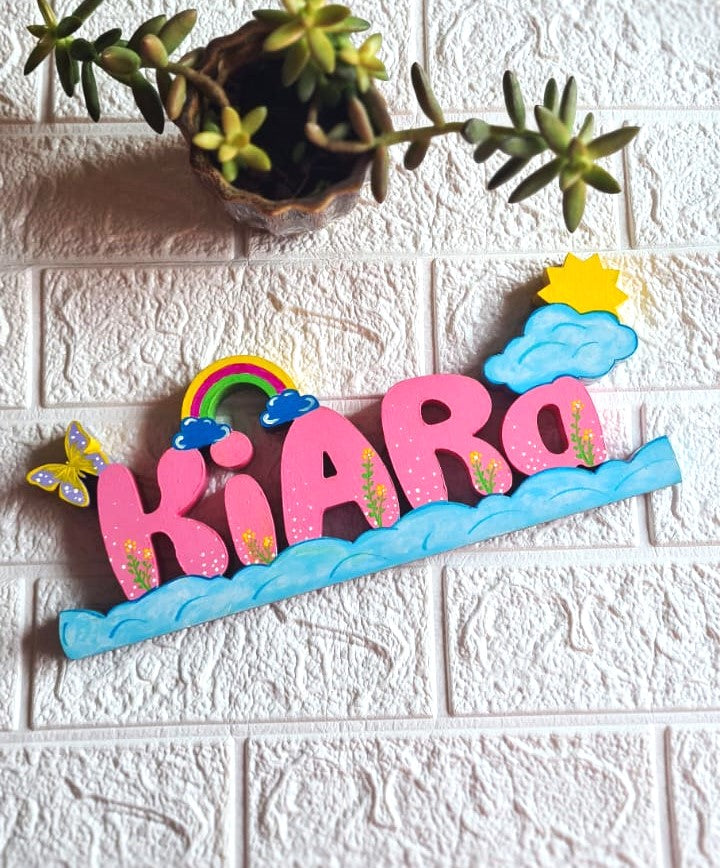 Free standing Rainbow theme name sign block