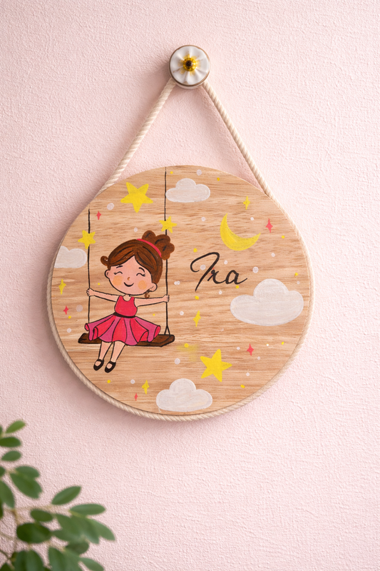 Hand-Painted Swinging Daydreams Pine Wood Nameboard (6-inch)