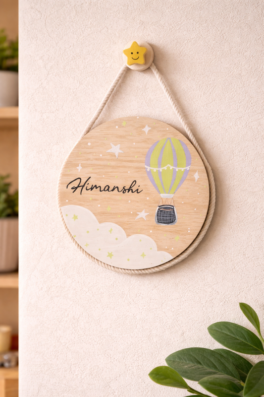 Hand-Painted Hot Air Balloon Dreams Pine Wood Nameboard (6-inch)