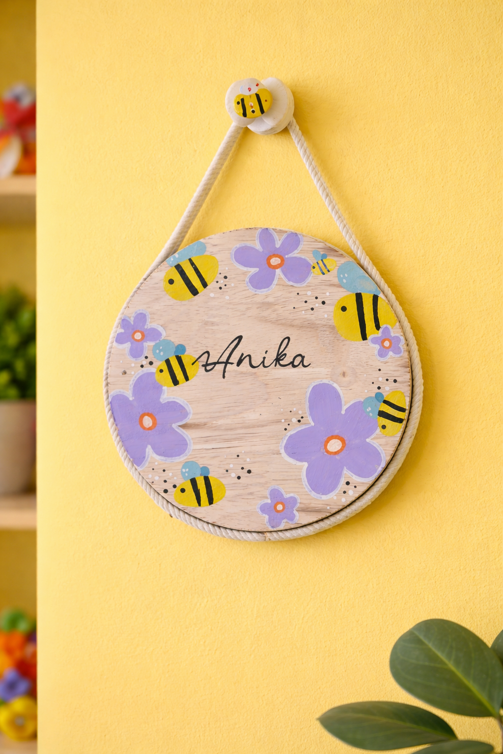 Hand-Painted Honeybee Garden Pine Wood Nameboard (6-inch)