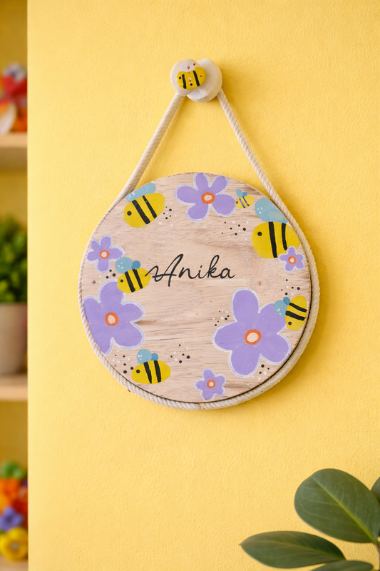 Hand-Painted Honeybee Garden Pine Wood Nameboard (6-inch)